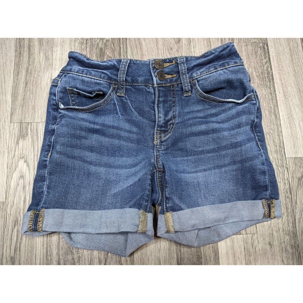 (3/$35) SO Womens Size 0 Favorite Midi Cuffed Whiskered Denim Blue Jean Shorts